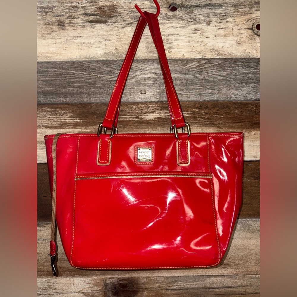 Dooney & Bourke Salem Patent Leather Tote Satchel Red Lipstick